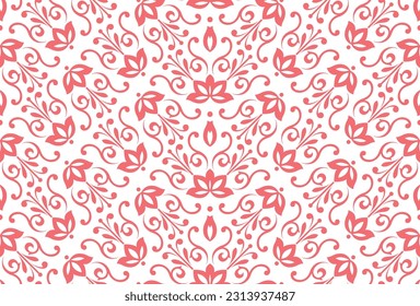 Flower geometric pattern. Seamless vector background. Pink and white ornament