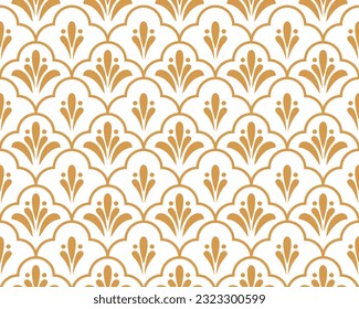 Flower geometric pattern. Seamless vector background. Gold and white ornament