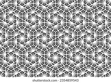 Flower geometric pattern. Seamless vector background. Black and white ornament