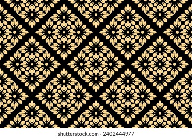 Flower geometric pattern. Seamless vector background. Gold and black ornament