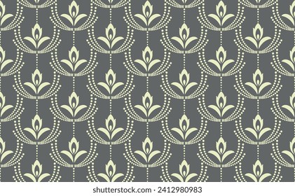 Flower geometric pattern. Seamless vector background. Gray and beige ornament