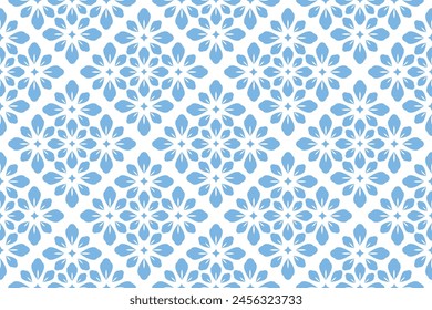 Flower geometric pattern. Seamless vector background. White and blue ornament. Ornament for fabric, wallpaper, packaging. Decorative print