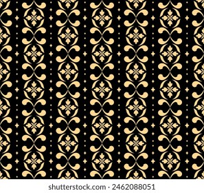 Flower geometric pattern. Seamless vector background. Golden and black ornament. Ornament for fabric, wallpaper, packaging. Decorative print