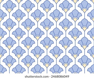 Flower geometric pattern. Seamless vector background. White and blue ornament