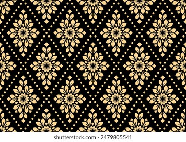 Flower geometric pattern. Seamless vector background. Golden and black ornament. Ornament for fabric, wallpaper, packaging. Decorative print