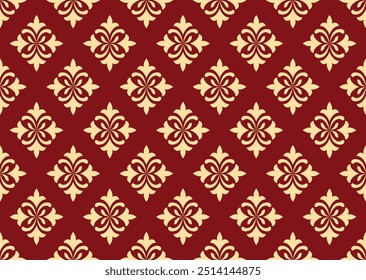 Flower geometric pattern. Seamless vector background. Golden and red ornament