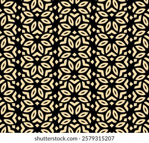 Flower geometric pattern. Seamless vector background. Golden and black ornament