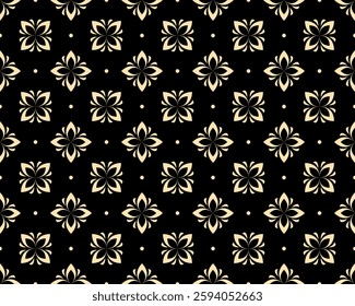 Flower geometric pattern. Seamless vector background. Golden and black ornament