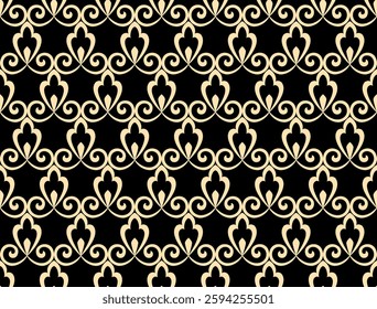 Flower geometric pattern. Seamless vector background. Golden and black ornament. Ornament for fabric, wallpaper, packaging. Decorative print