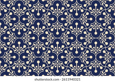 Flower geometric pattern. Seamless vector background. Golden and dark blue ornament
