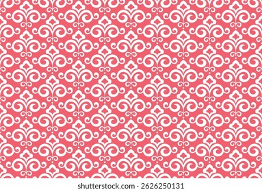 Flower geometric pattern. Seamless vector background. White and pink ornament. Ornament for fabric, wallpaper, packaging. Decorative print