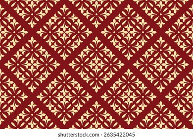 Flower geometric pattern. Seamless vector background. Golden and red ornament. Ornament for fabric, wallpaper, packaging. Decorative print