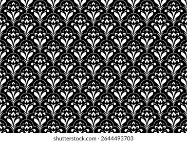 Flower geometric pattern. Seamless vector background. White and black ornament.
