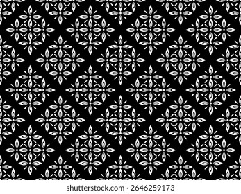 Flower geometric pattern. Seamless vector background. White and black ornament.