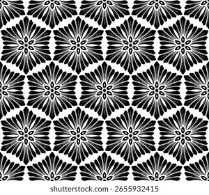 Flower geometric pattern. Seamless vector background. White and black ornament.