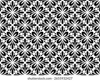 Flower geometric pattern. Seamless vector background. White and black ornament.