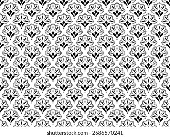 Flower geometric pattern. Seamless vector background. White and black ornament. Ornament for fabric, wallpaper, packaging. Decorative print.