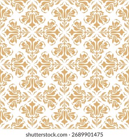 Flower geometric pattern. Seamless vector background. White and golden ornament. Ornament for fabric, wallpaper, packaging. Decorative print
