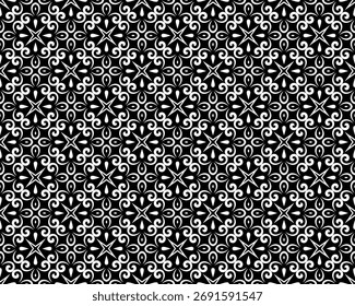 Flower geometric pattern. Seamless vector background. White and black ornament. Ornament for fabric, wallpaper, packaging. Decorative print.