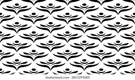 Flower geometric pattern. Seamless vector background. White and black ornament for fabric, wallp. Geometric seamless pattern. Modern stylish floral background with leaves, vector illustration.
