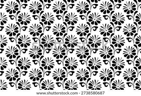 Flower geometric pattern. Seamless vector background. White and black ornament.