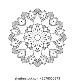 Flower and Geometric Religious Mandala Design. Minimalist Mandala Pattern with Delicate Line Art. Circular Ornamental Mandala with Symmetrical Design.