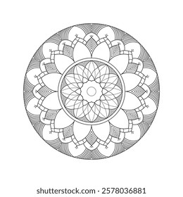 Flower and Geometric Religious Mandala Design. Minimalist Mandala Pattern with Delicate Line Art. Circular Ornamental Mandala with Symmetrical Design.