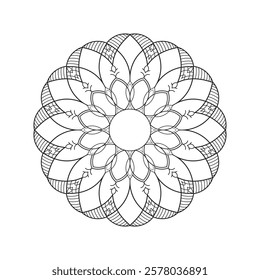 Flower and Geometric Religious Mandala Design. Minimalist Mandala Pattern with Delicate Line Art. Circular Ornamental Mandala with Symmetrical Design.