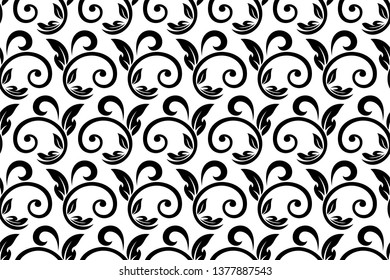 Flower geometric seamless pattern. Black and white ornament. Fabric for ornament, wallpaper, packaging, vector background.