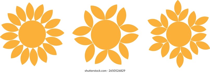 Flower geometric shapes. set of various flower shape. Brutalism abstract flower symbols. Colorful flowe shapes. Star, circle, rounded flowers icon. Rounded and star shape