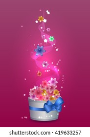 Flower gift box with fuchsia pink background