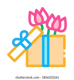 flower gift box icon vector. flower gift box sign. color symbol illustration