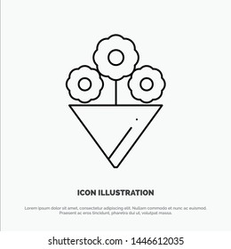 Flower, Gift Vector Line Icon
