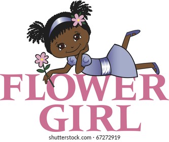 Flower Girl with Black Curly Hair Dark Skin Tone