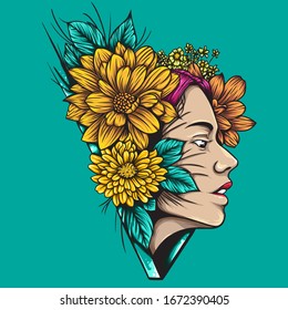 The Flower Girl Drawing Illustration Pop Up Premium Vector Art Design