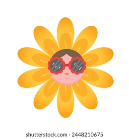 Flower girl in glasses. Vector children's illustration