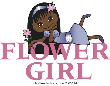 Flower Girl with Long Black Hair Dark Skin Tone