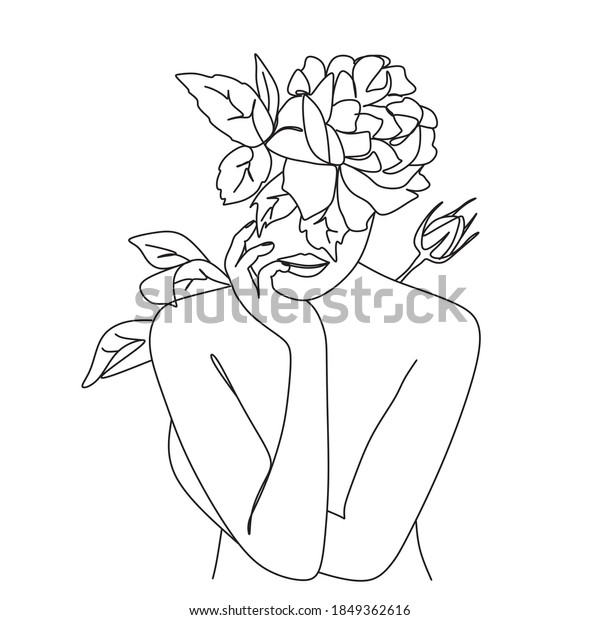 Flower Girl Vector. One Line Drawing. Flower Line Art, One Line Art