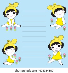 Flower Girls Character Paper Note illustration