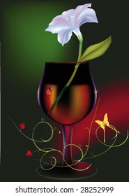 flower a glass a pattern and the butterfly