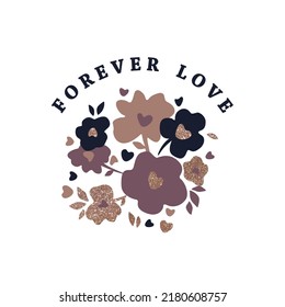 flower glitter shine sparkle polka line text garden leaf love heart wild forever art vector illustration style