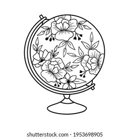 Flower globe. Earth Day. Concept of preserving the environment. Vector hand drawn illustration. 