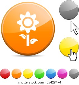 Flower glossy vibrant round icon.