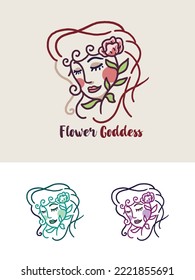 The Flower Goddess Monoline Logo Illustration