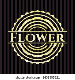 Flower gold badge or emblem. Vector Illustration. Detailed.