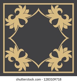 Flower gold decorative frame. An elegant element of design with the place for the text. Production of invitations, menu, cafe and boutiques. Vector.