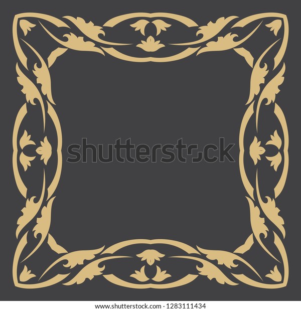 Flower gold decorative frame. An elegant element\
of design with the place for the text. Production of invitations,\
menu, cafe and boutiques.\
Vector.