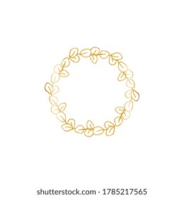 Insignia del marco dorado de las flores, logotipo en estilo minimalista, icono de liner. Plantilla de emblema vectorial para cosméticos, estudio de belleza, spa.
