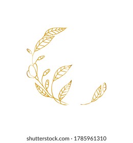 Flower gold frame badge, logo in minimalism style, liner icon. Vector emblem template for cosmetics, beauty studio, spa.