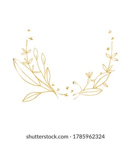 Insignia del marco dorado de las flores, logotipo en estilo minimalista, icono de liner. Plantilla de emblema vectorial para cosméticos, estudio de belleza, spa.